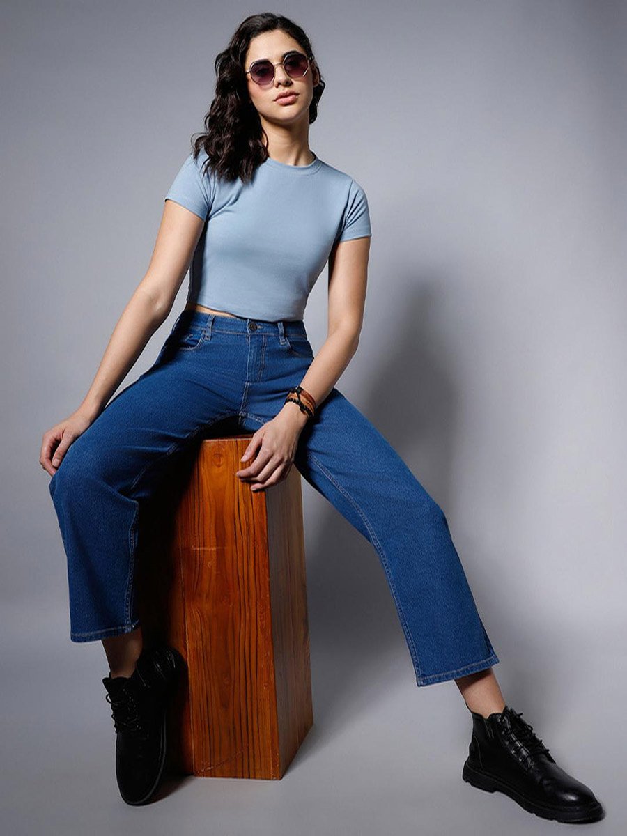 High Rise Plain Regular Fit Jeans