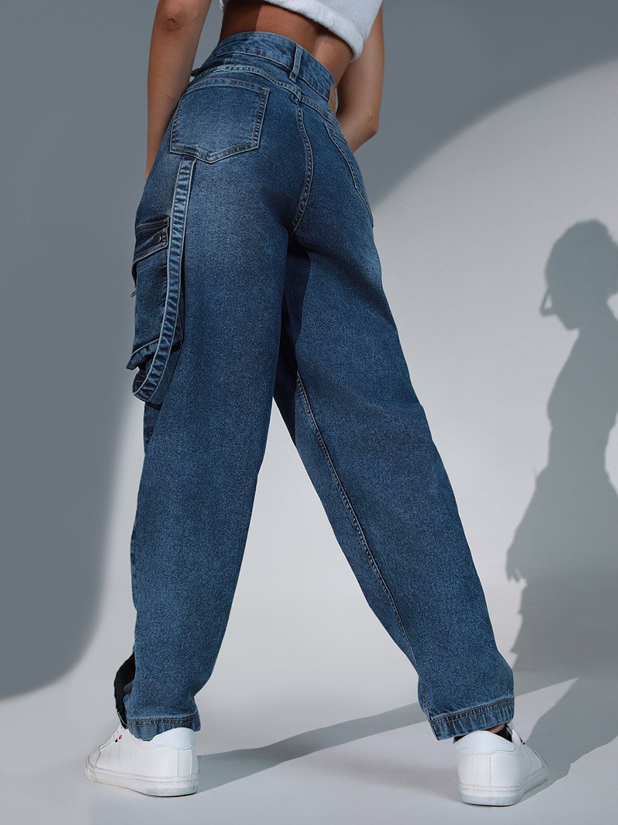 High Rise Relaxed Fit Cargo Jeans