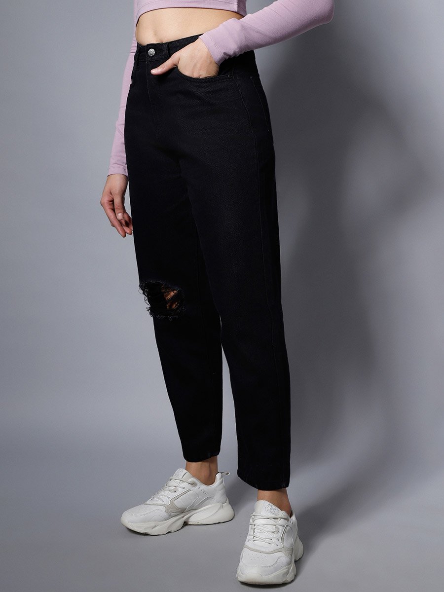 Sliced Knee Straight Leg Jeans