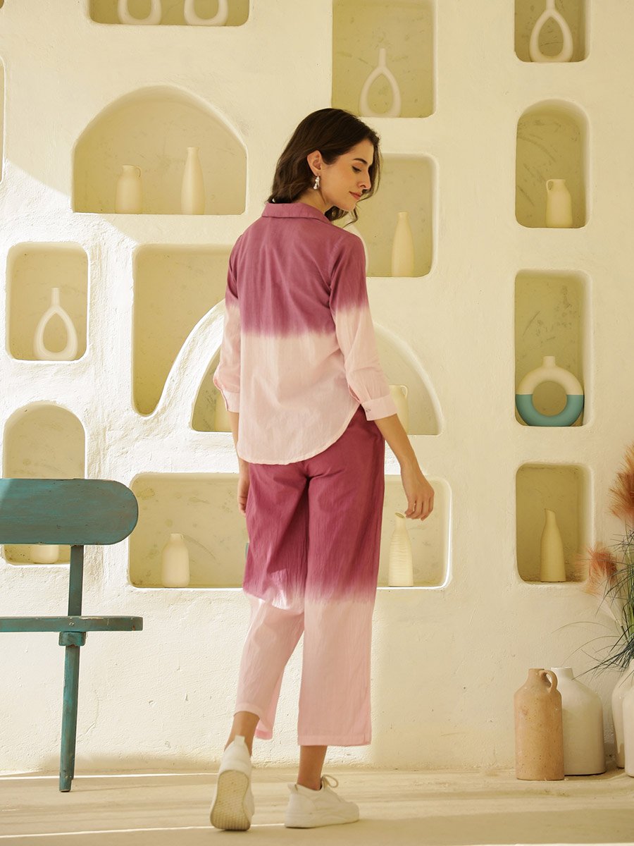 Dip Dye Printed Cotton Shirt and Pyjama Set