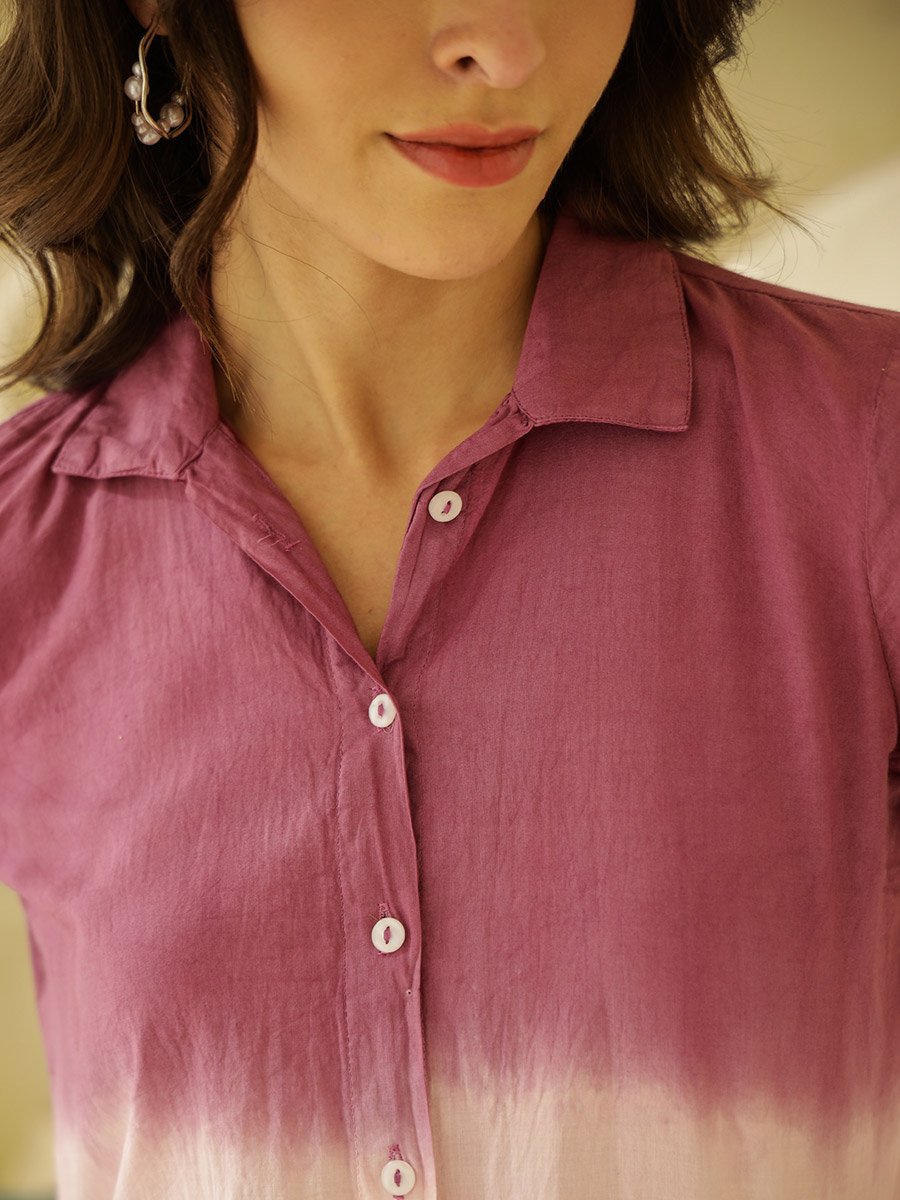 Dip Dye Printed Cotton Shirt and Pyjama Set