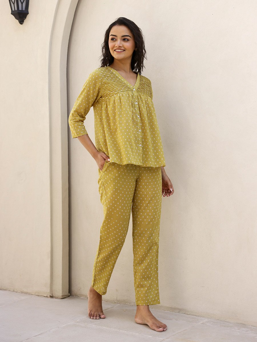 Printed Pure Cotton Shirt and Pyjama Set