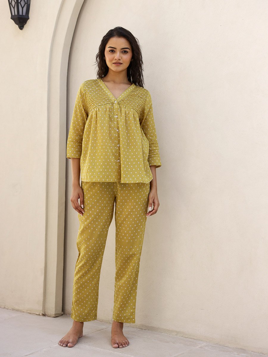 Printed Pure Cotton Shirt and Pyjama Set