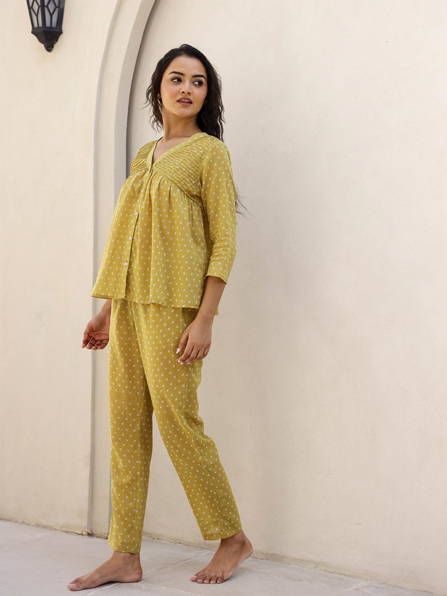 Printed Pure Cotton Shirt and Pyjama Set