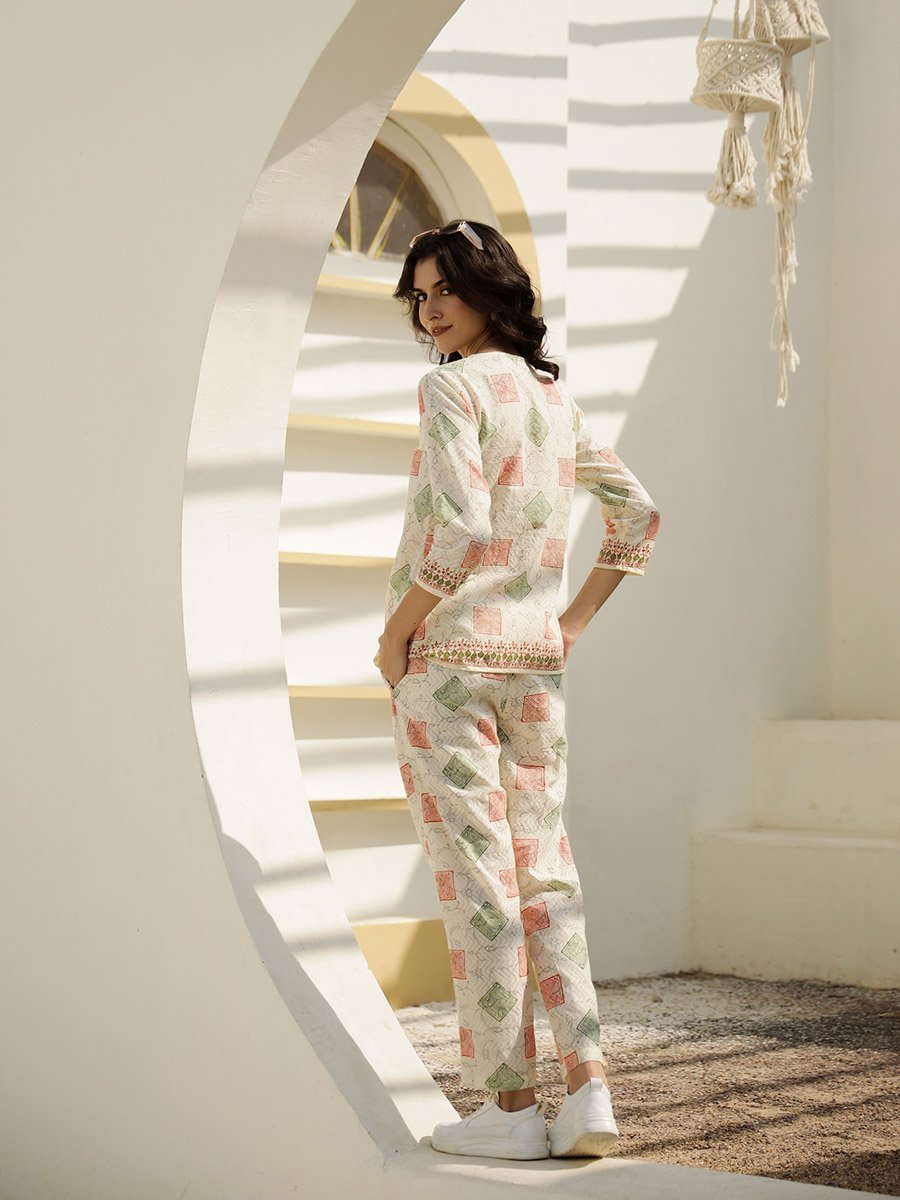 Printed Pure Cotton Top with Trousers Co-Ords
