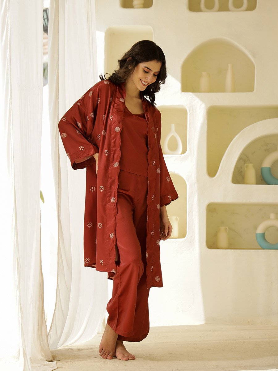 Printed Kimono with V-Neck Top and Trousers Co-ords