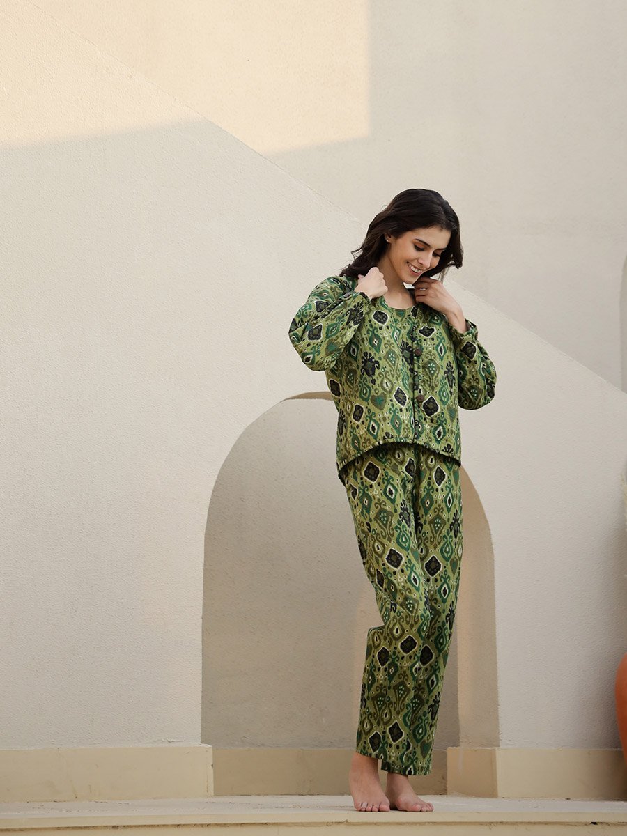 Floral Print Top with Jacket and Trousers Set