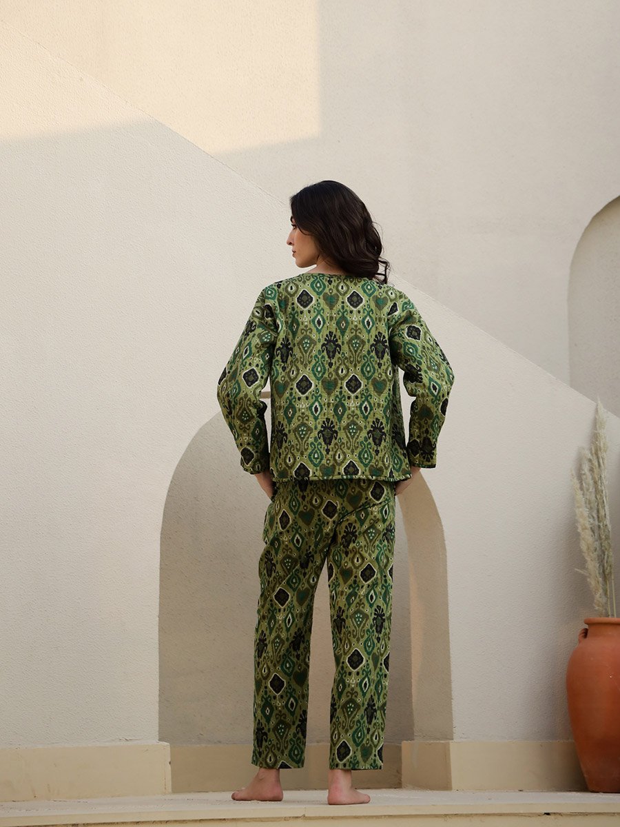Floral Print Top with Jacket and Trousers Set