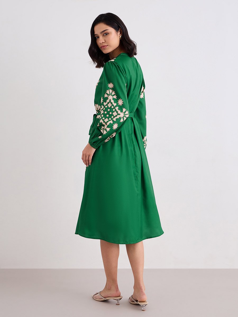 Green Geometric Print Midi Dress