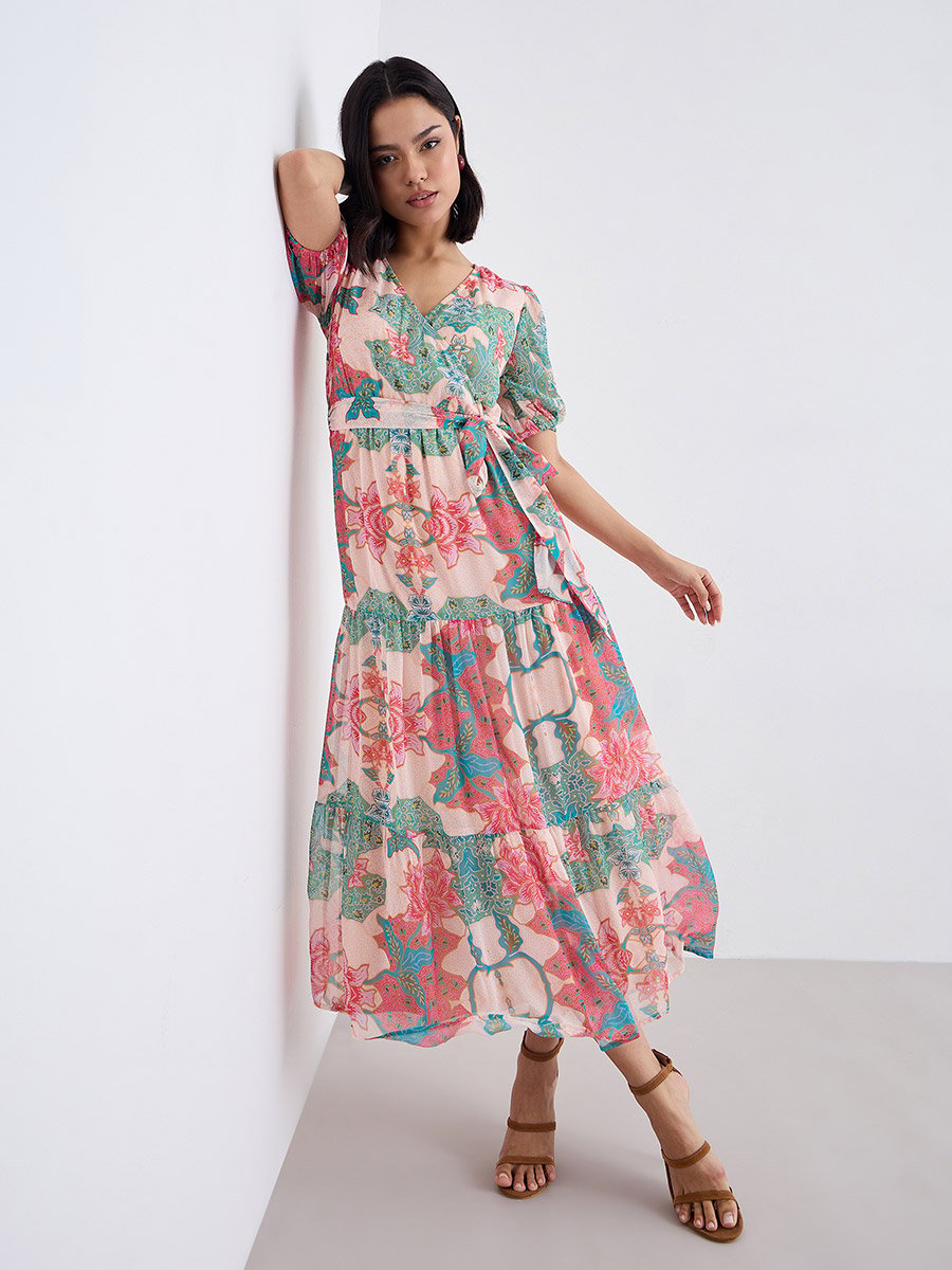 Floral Print Tiered Maxi Dress
