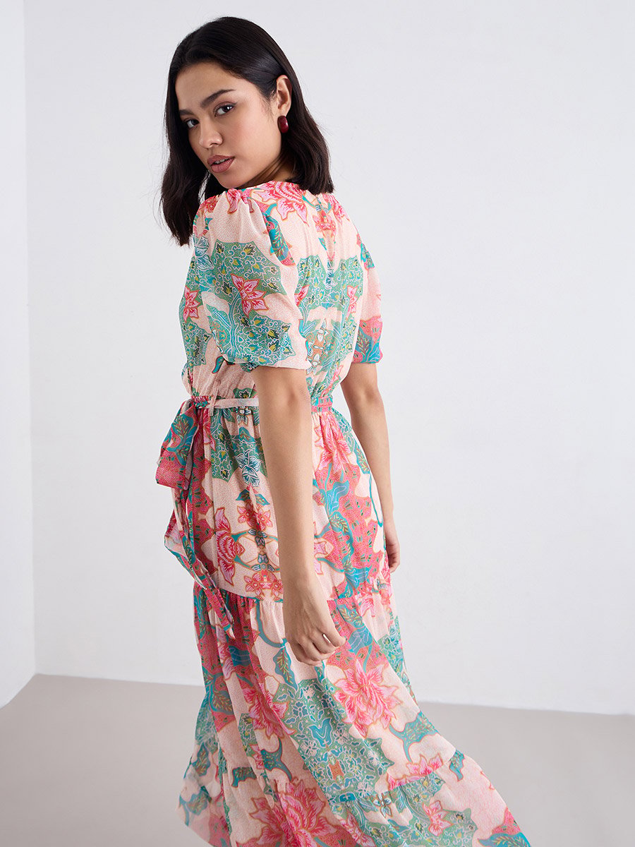 Floral Print Tiered Maxi Dress