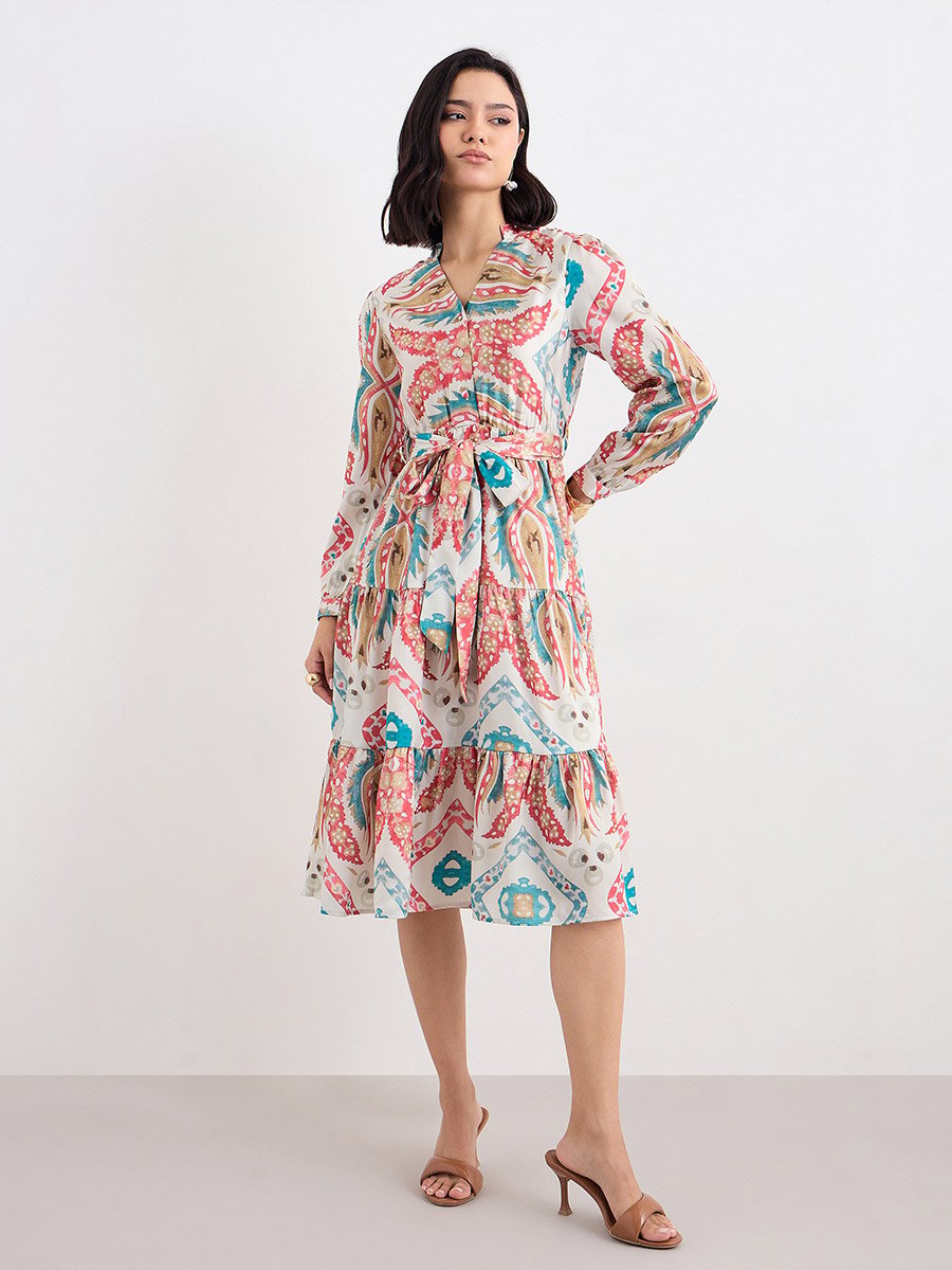 All Over Print Tiered Midi Dress