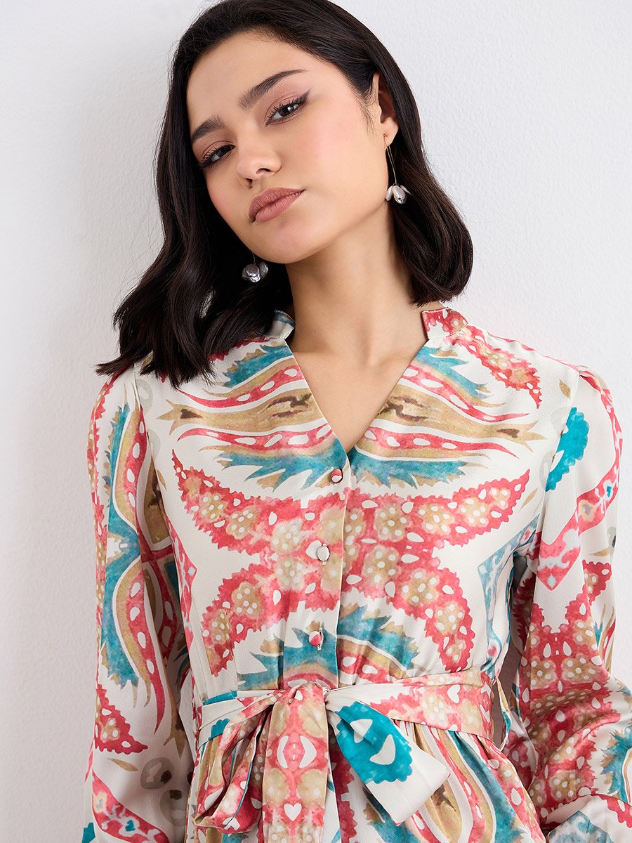 All Over Print Tiered Midi Dress