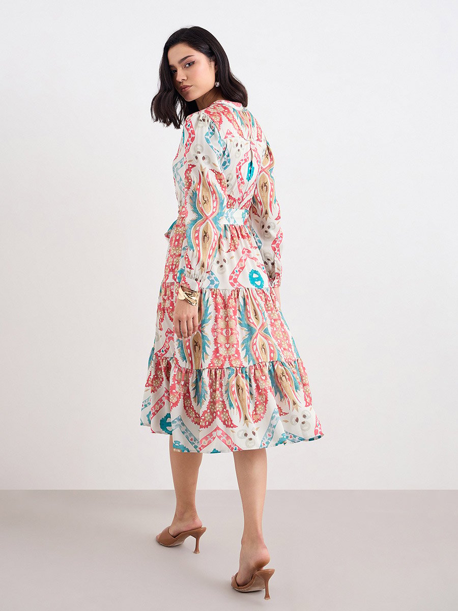All Over Print Tiered Midi Dress