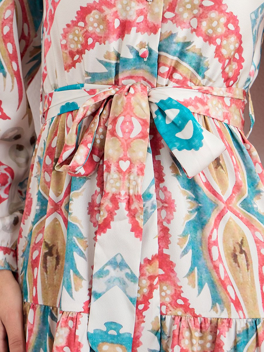 All Over Print Tiered Midi Dress