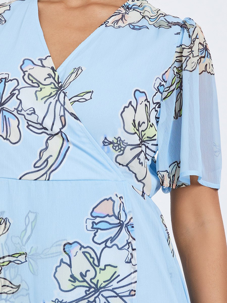 Light Blue Floral Wrap Maxi Dress