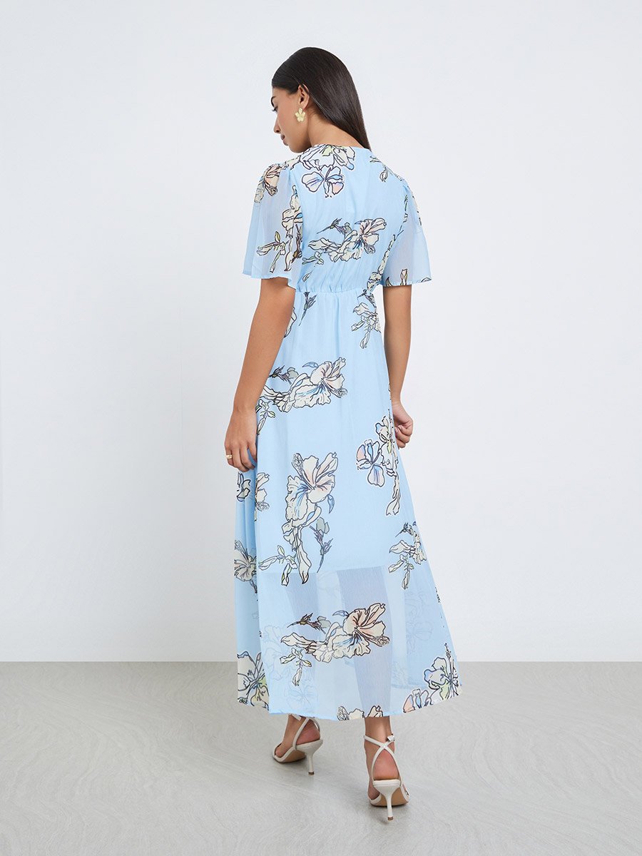 Light Blue Floral Wrap Maxi Dress
