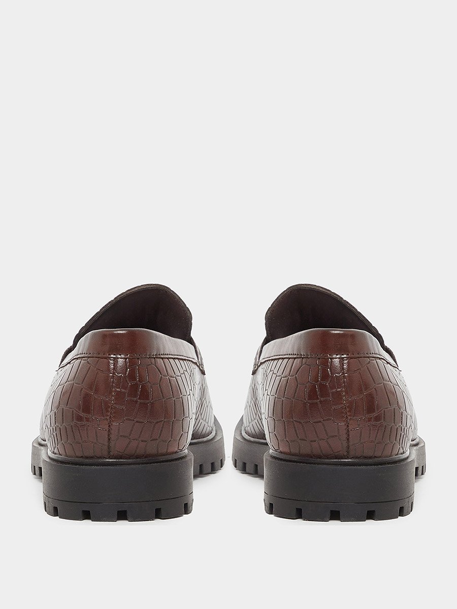 Croc-Textured Chain Accent Chunky Loafers
