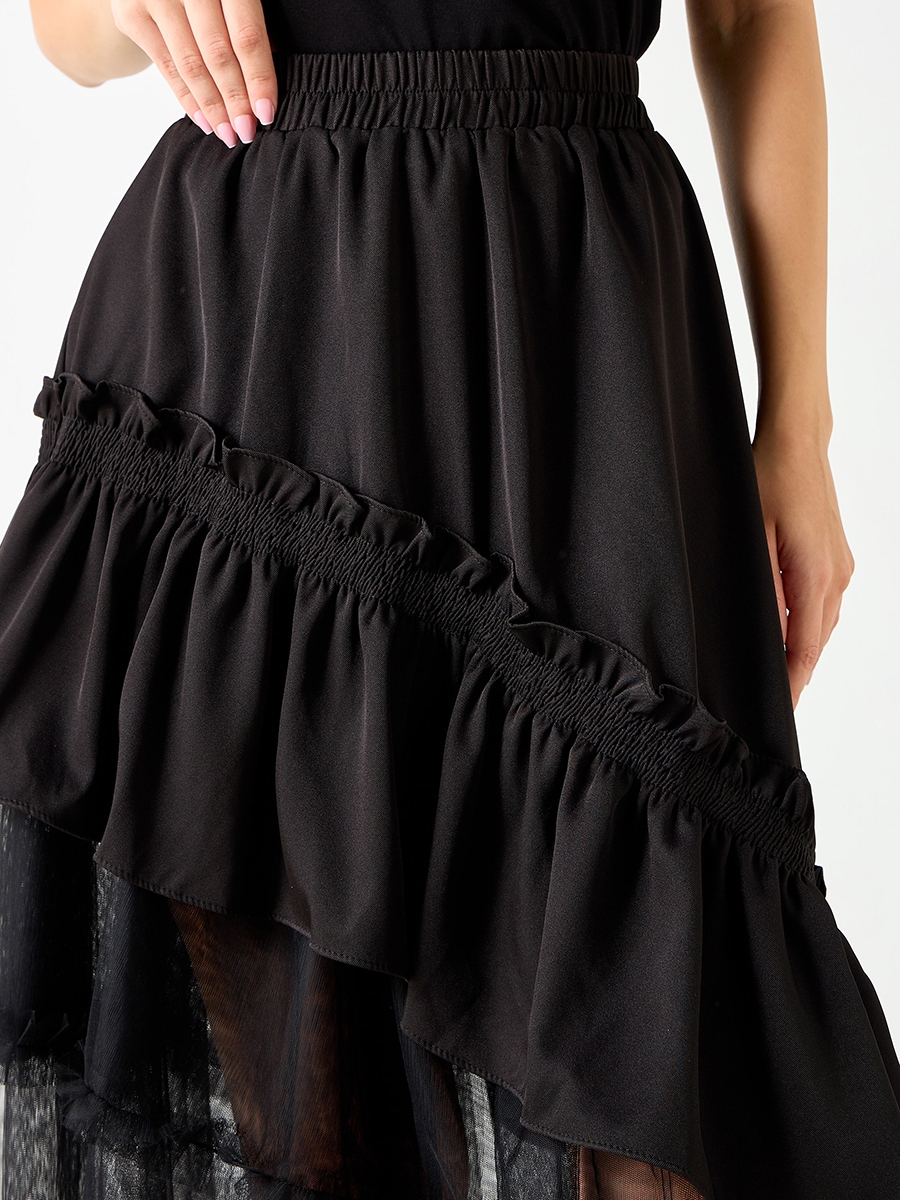 Textured Asymmetric Midi Skirt with Ruffle Detail