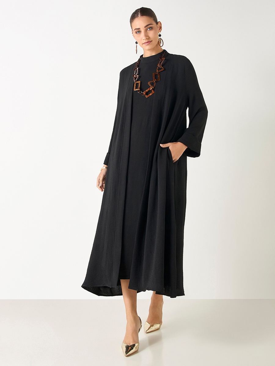 Iconic A-line Sleeveless Dress with Longline Shrug For Default Category at  Saudi | Styli