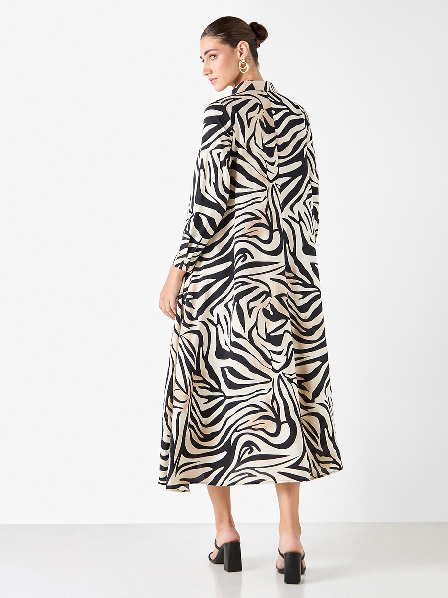 Printed Shirt Dress with Collar and Long Sleeves
