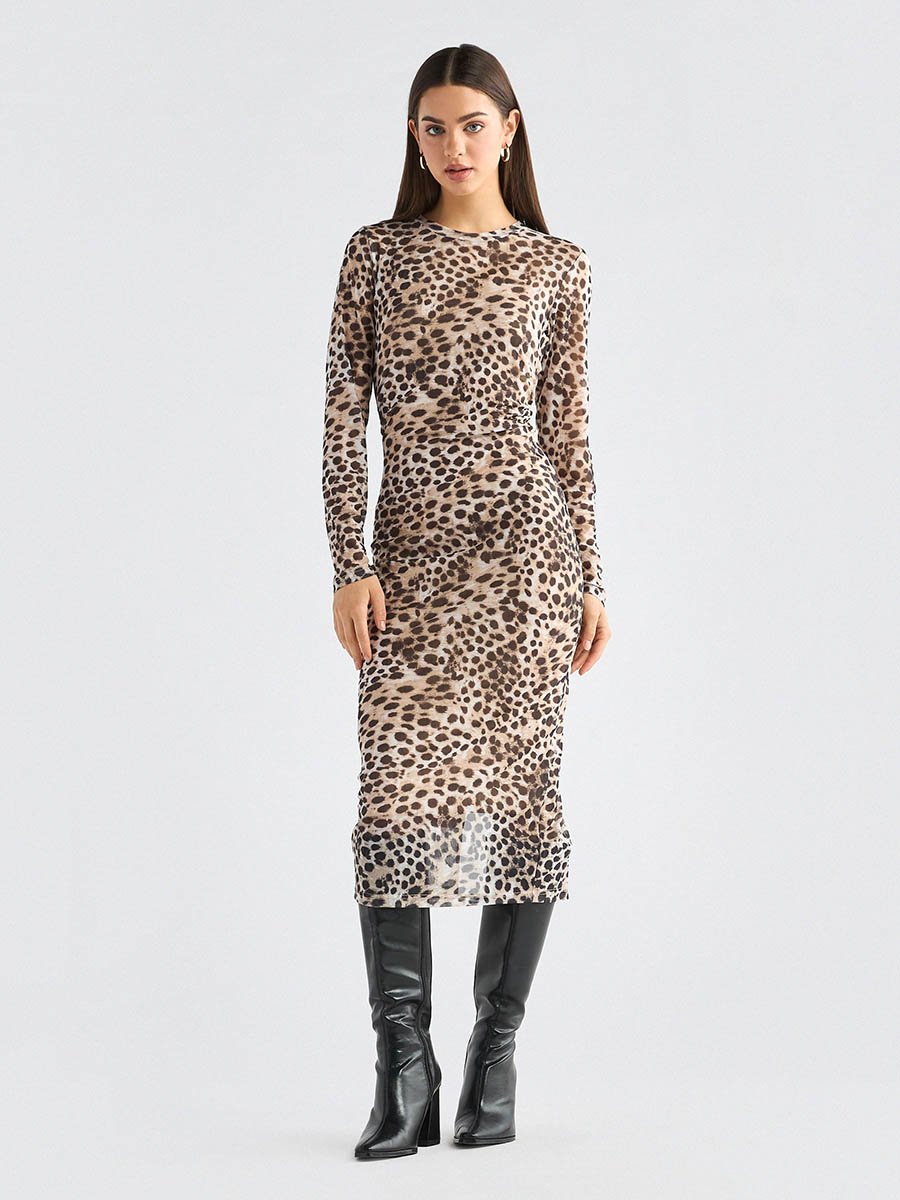 Printed Bodycon Dress with Long Sleeves and Slit Detail For Default  Category at Qatar | Styli