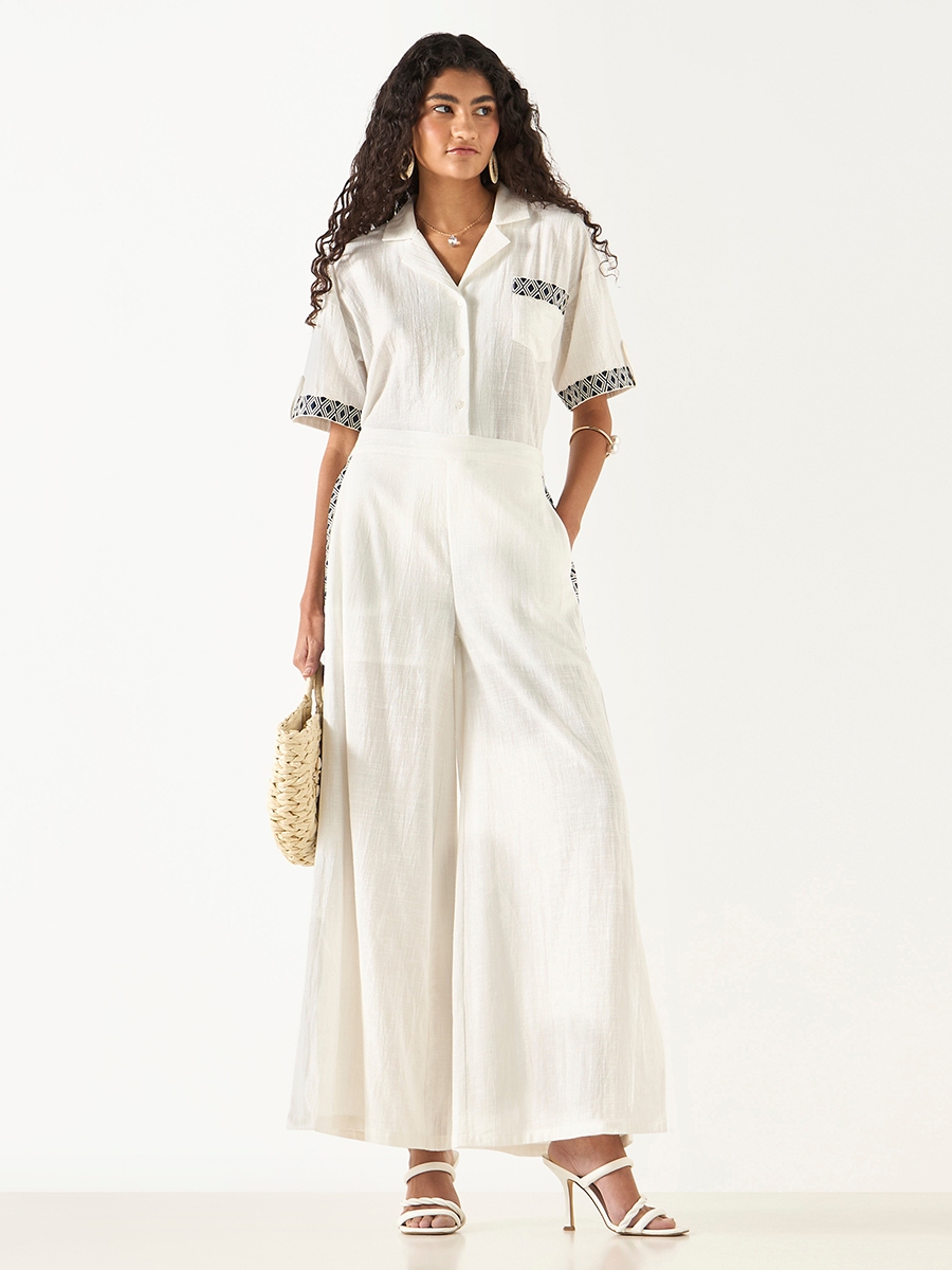 Embroidered Wide Leg Pants