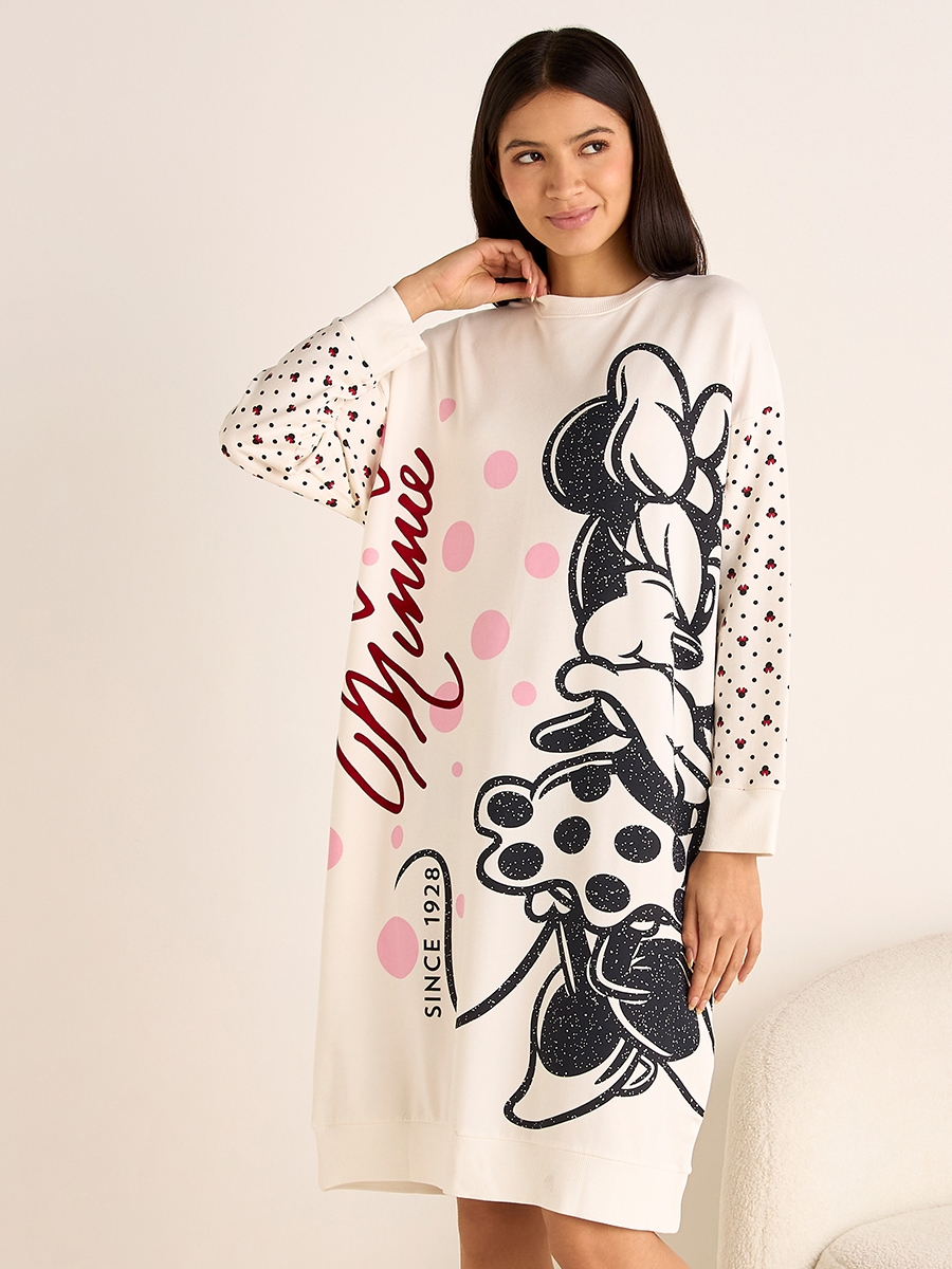 Minnie Mouse Print Sleepshirt with Long Sleeves For Default Category at  Saudi | Styli