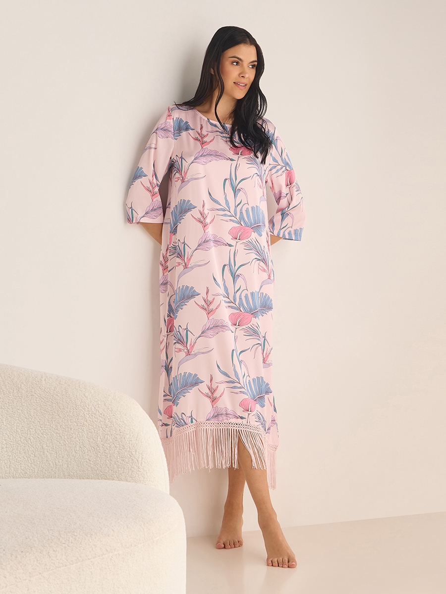 3 4th night dress for ladies TEAJOPSUU Cotton Nightgown for Women Fall Winter Lightweight Sleepdress Solid Color Zip Up 3/4 Sleeve Nightdress with Pokets Gray