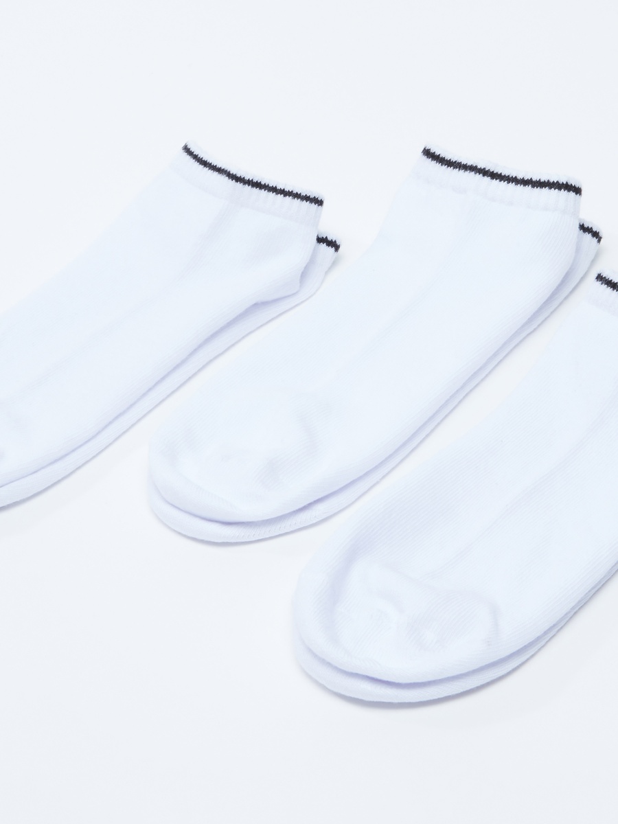 Ankle Length Socks with Ribbed Cuffs - Set of 3