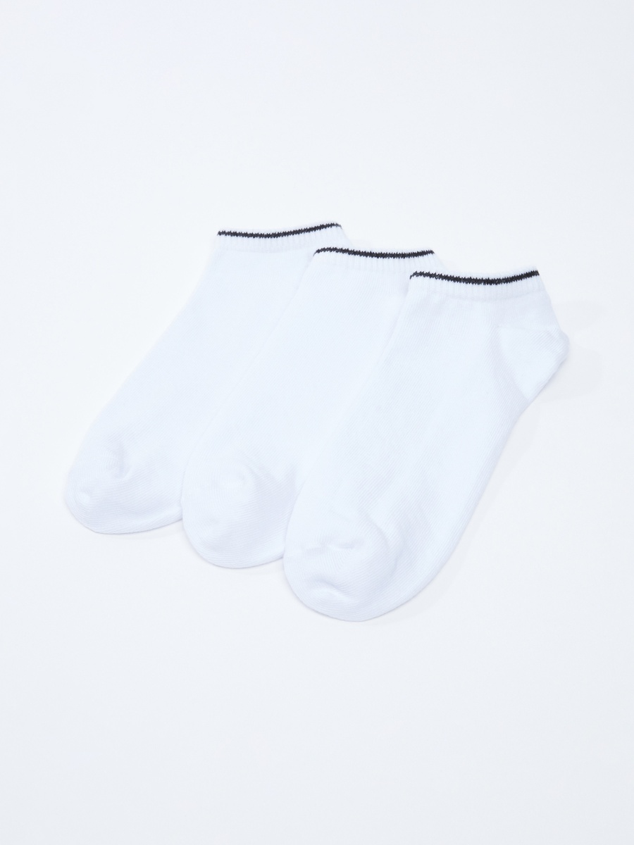 Ankle Length Socks with Ribbed Cuffs - Set of 3