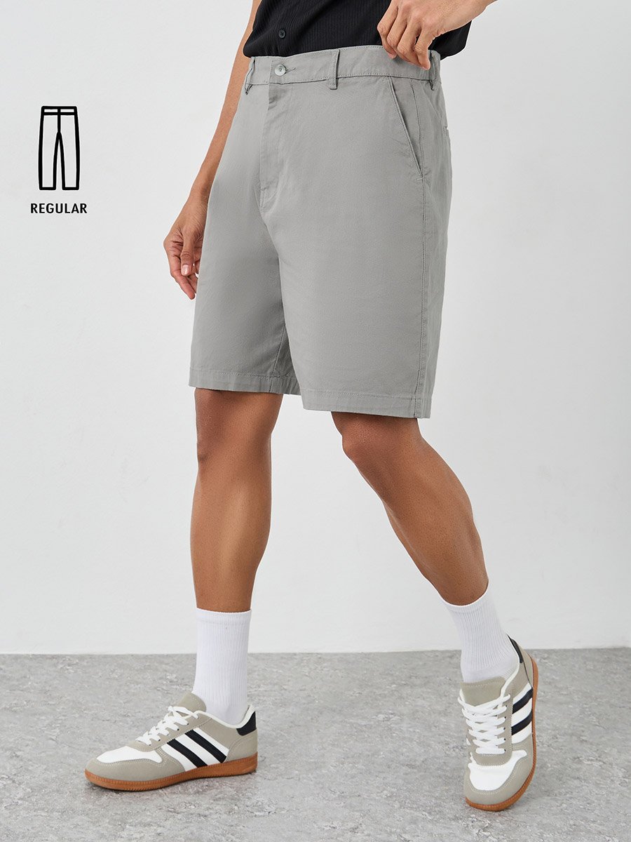 Men Grey Regular Twill Chino Shorts