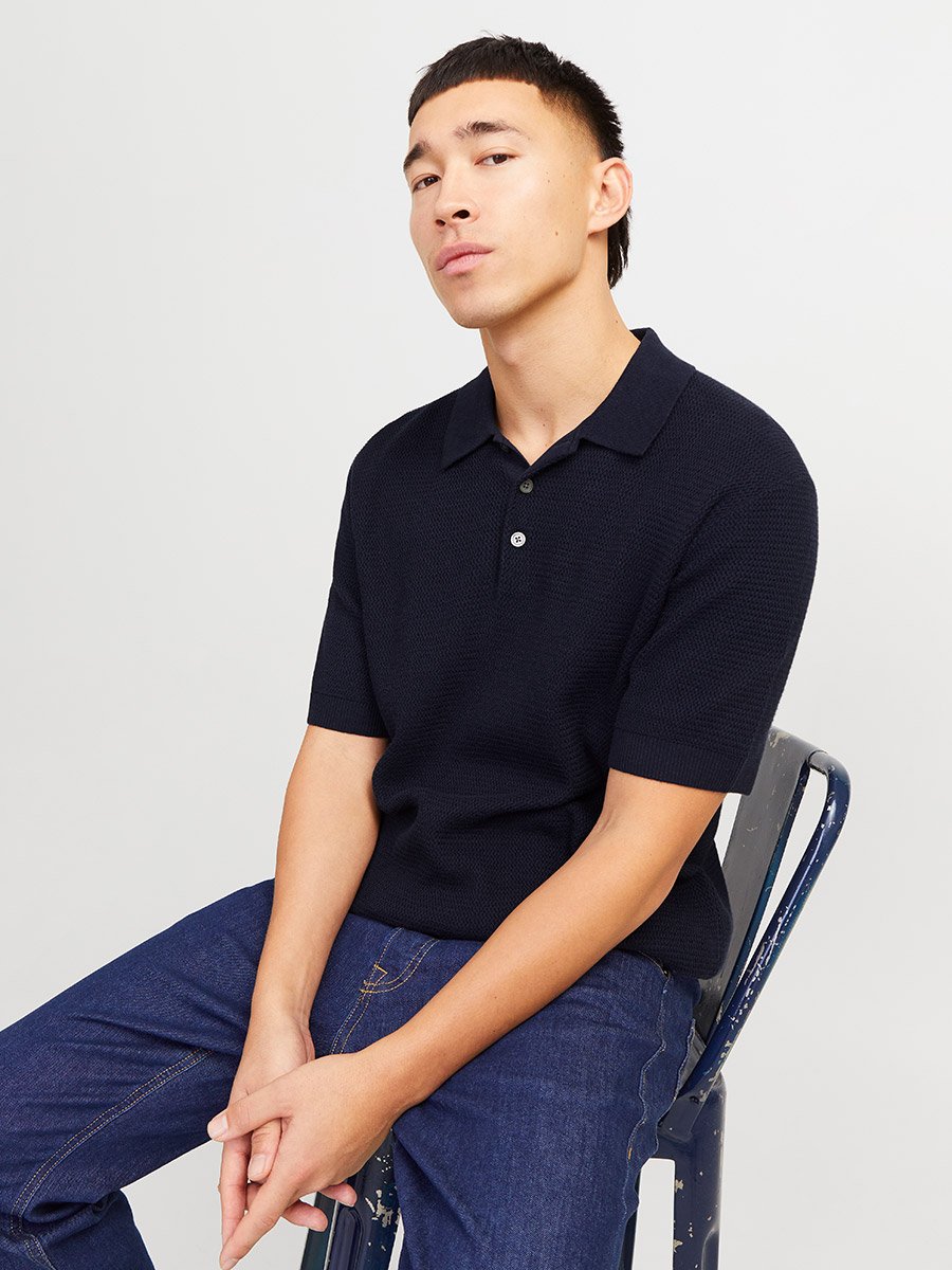 Textured Knit Short Sleeves Polo T-Shirt