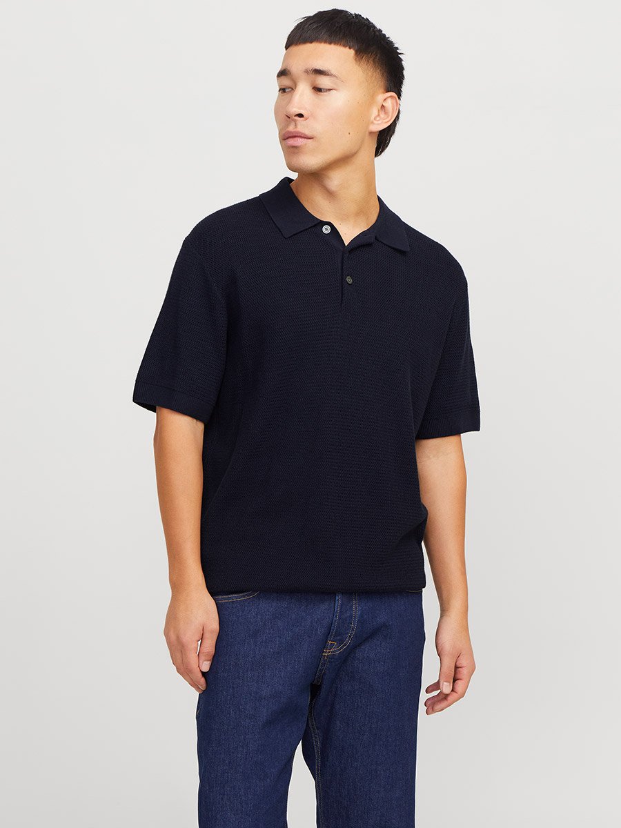 Textured Knit Short Sleeves Polo T-Shirt
