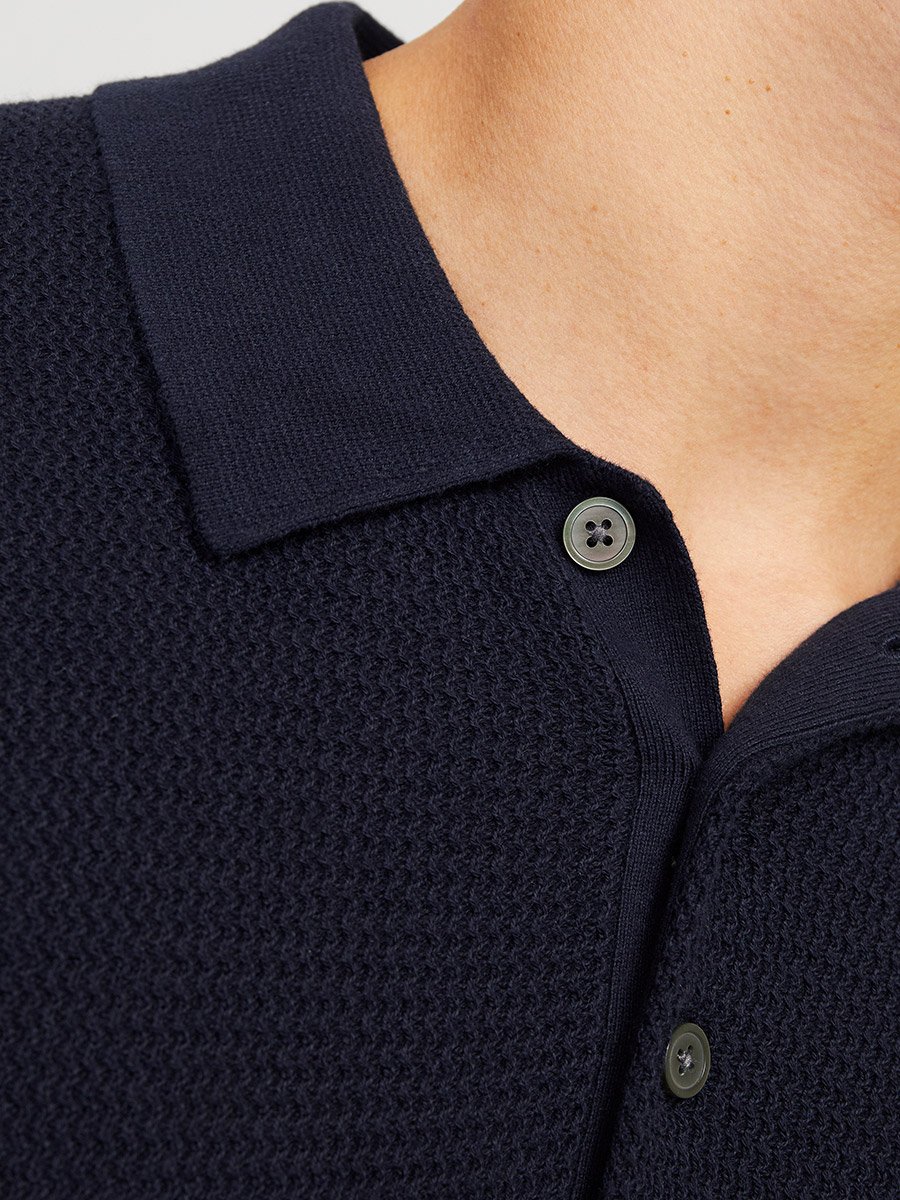 Textured Knit Short Sleeves Polo T-Shirt