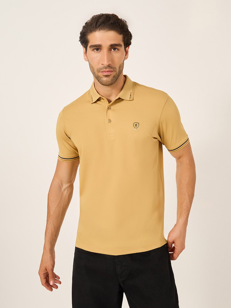 Men Mustard Tipped Short Sleeve Polo T-Shirt