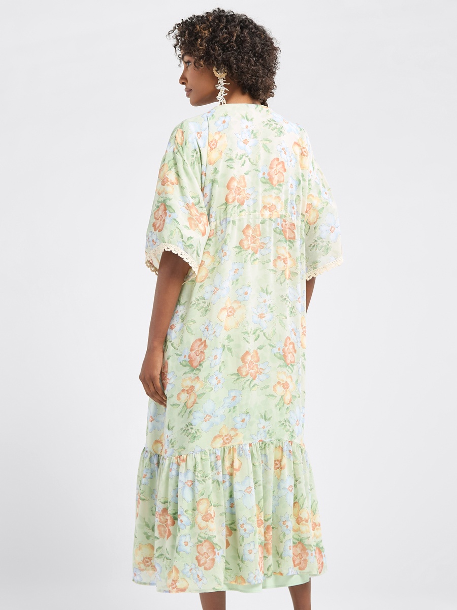 Floral Print Longline Shrug with Tie-Ups