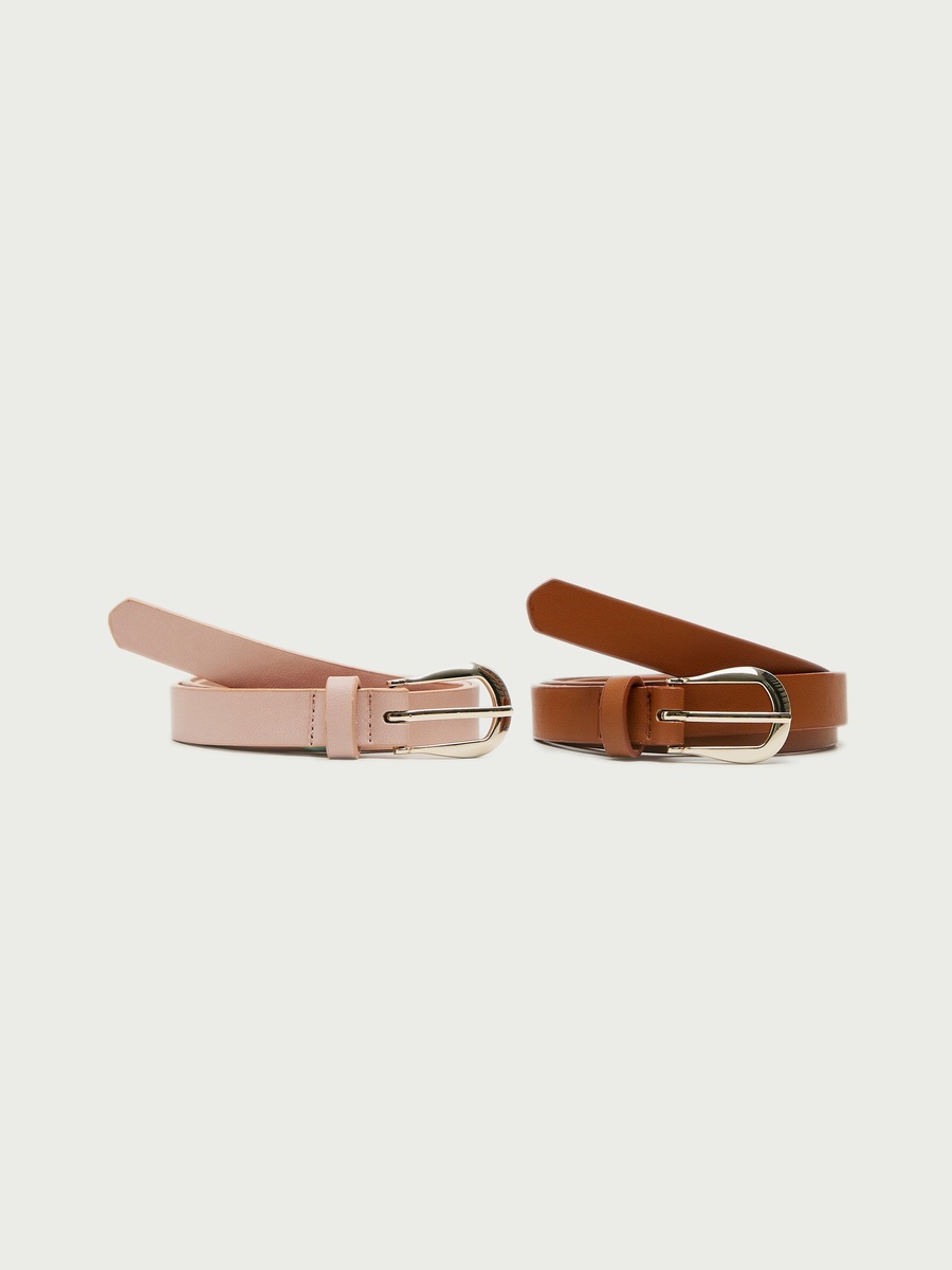 Set of 2 - Textured Leather Belt with Pin Buckle Closure