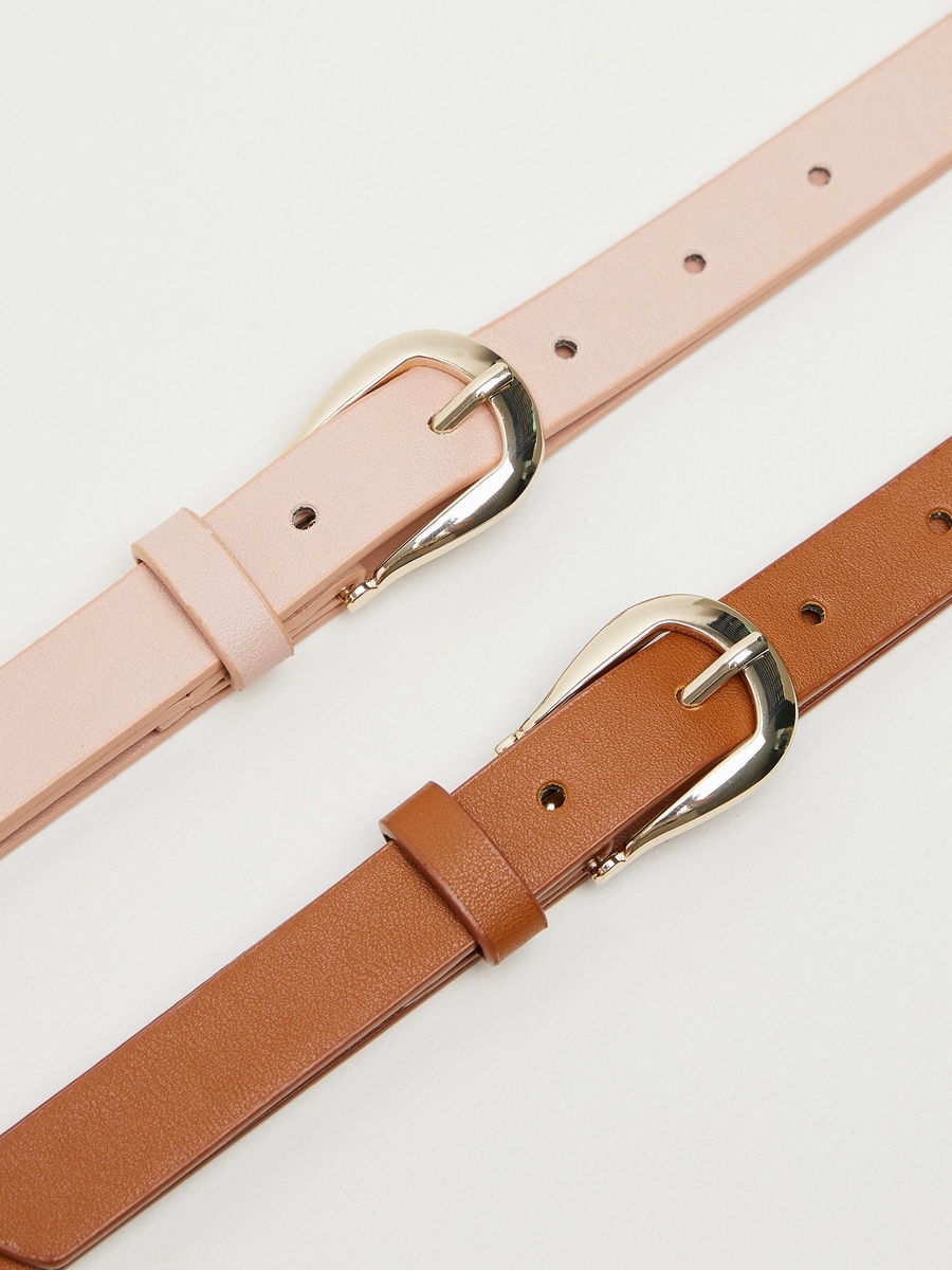 Set of 2 - Textured Leather Belt with Pin Buckle Closure