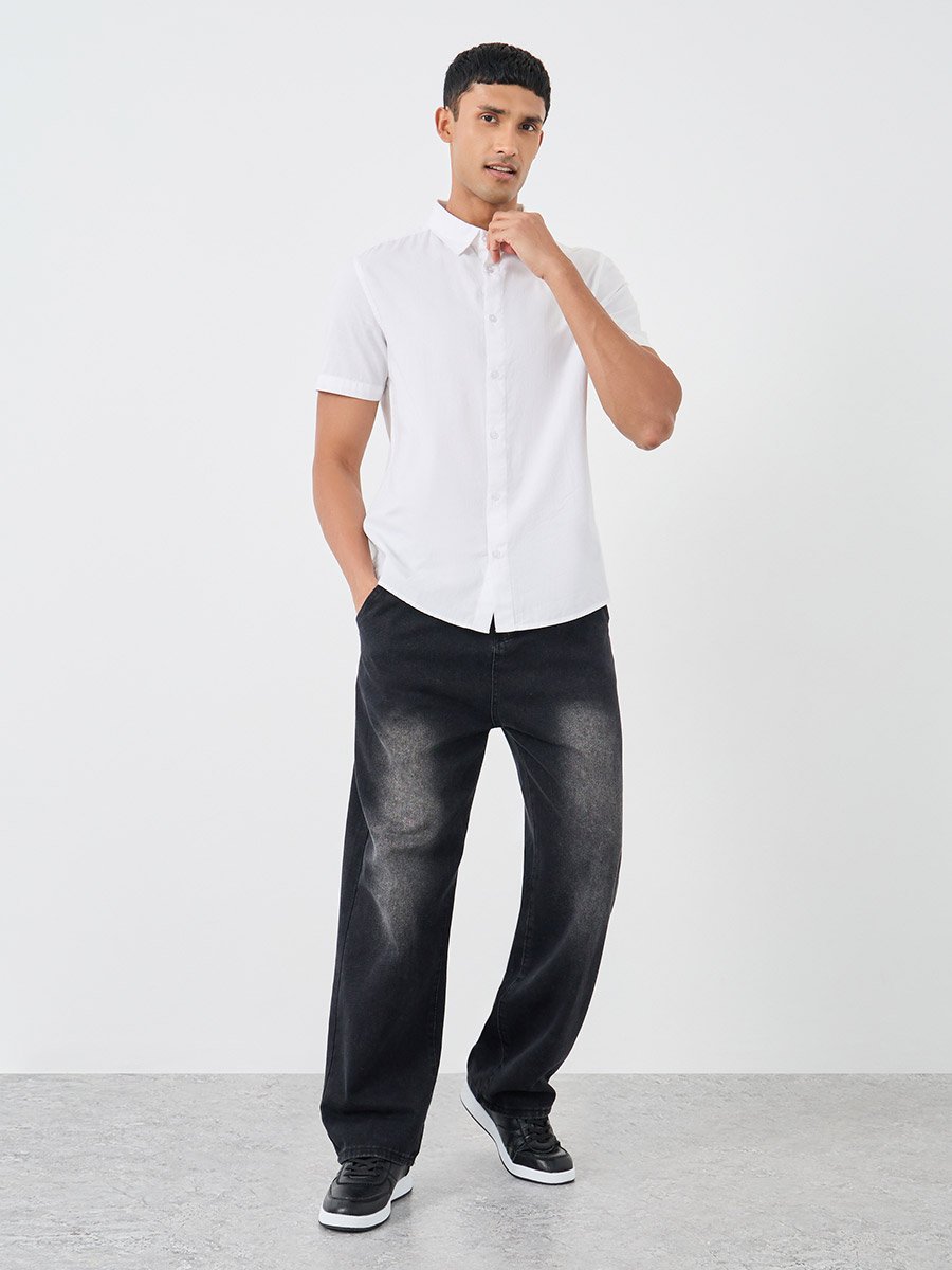 Solid Poplin Woven Regular Fit Short Sleeve Shirt
