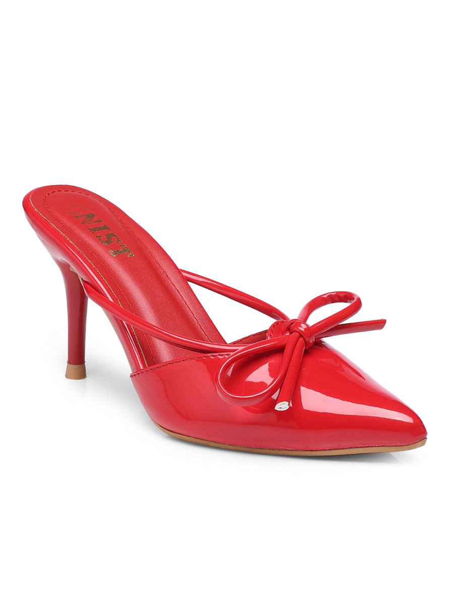 Plain Pointed Toe Stiletto Heel Mules with Bow Detail