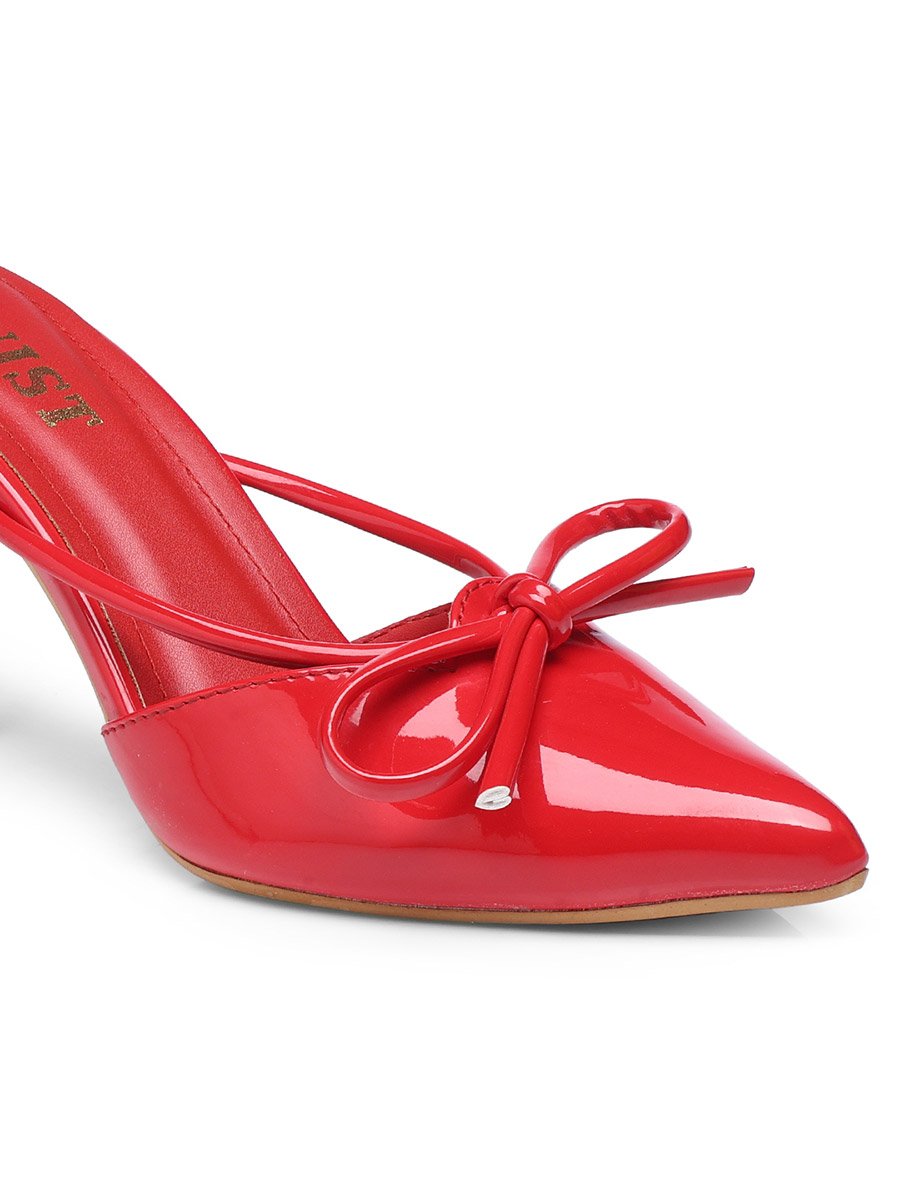 Plain Pointed Toe Stiletto Heel Mules with Bow Detail