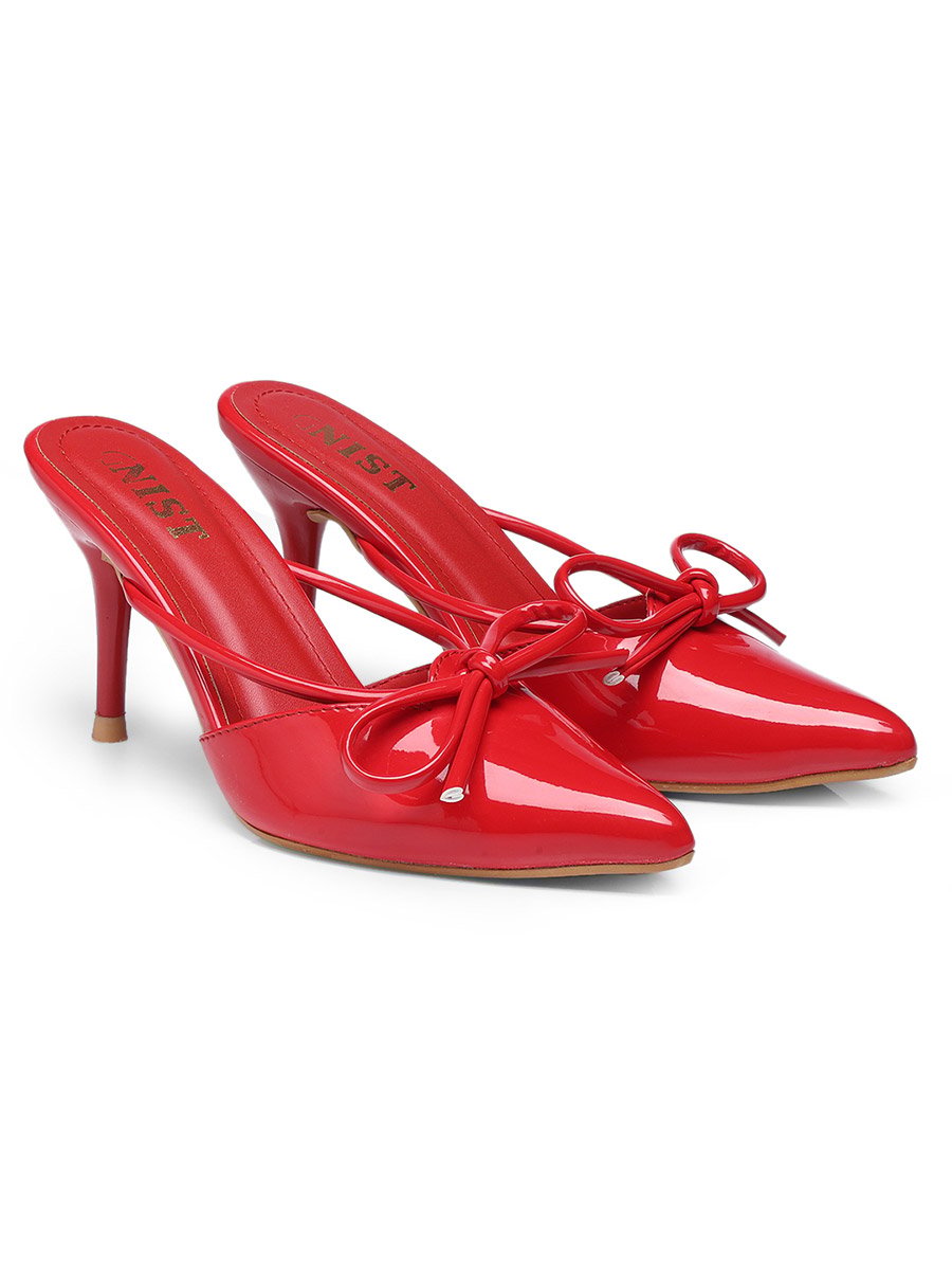 Plain Pointed Toe Stiletto Heel Mules with Bow Detail