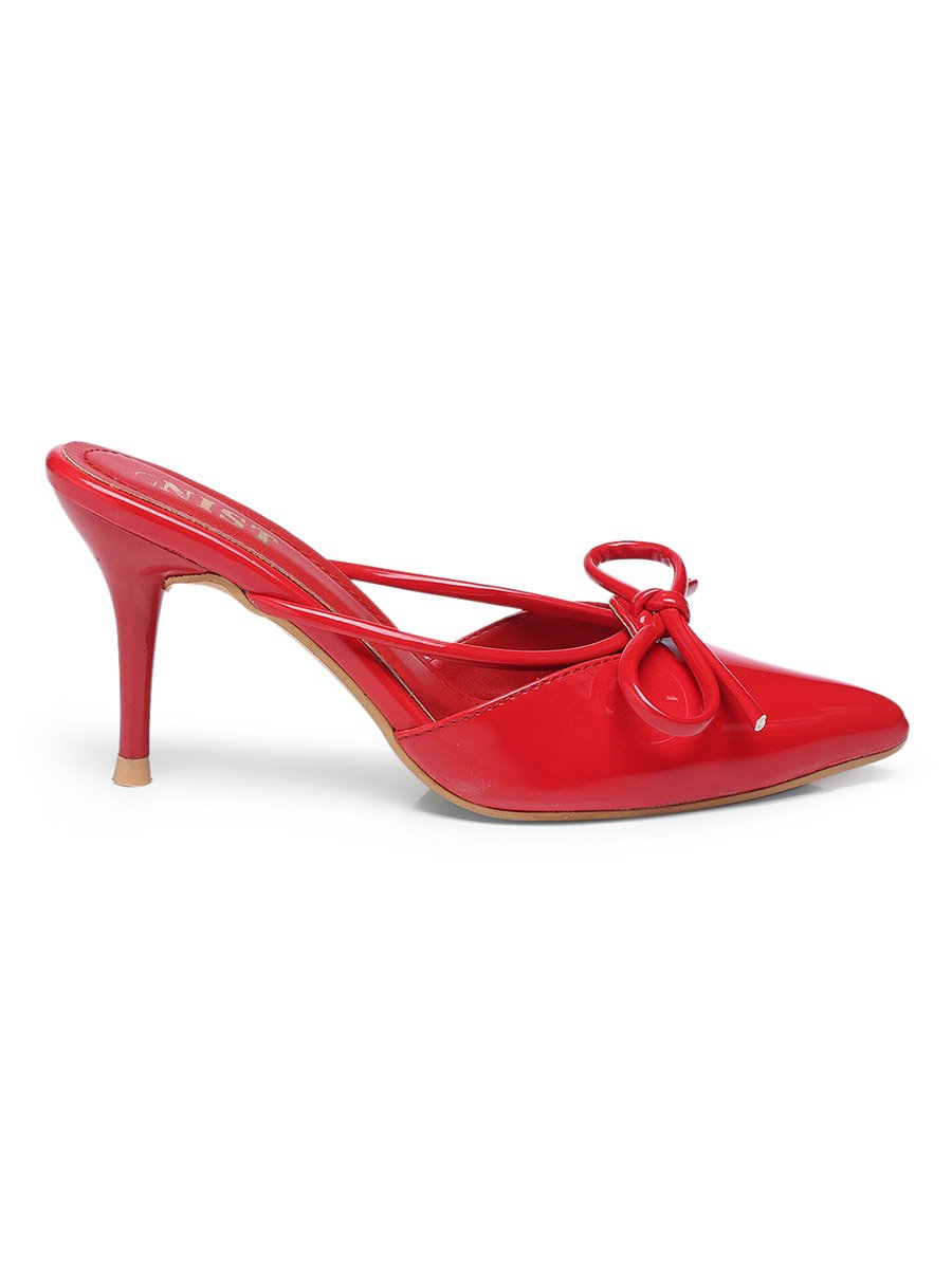 Plain Pointed Toe Stiletto Heel Mules with Bow Detail