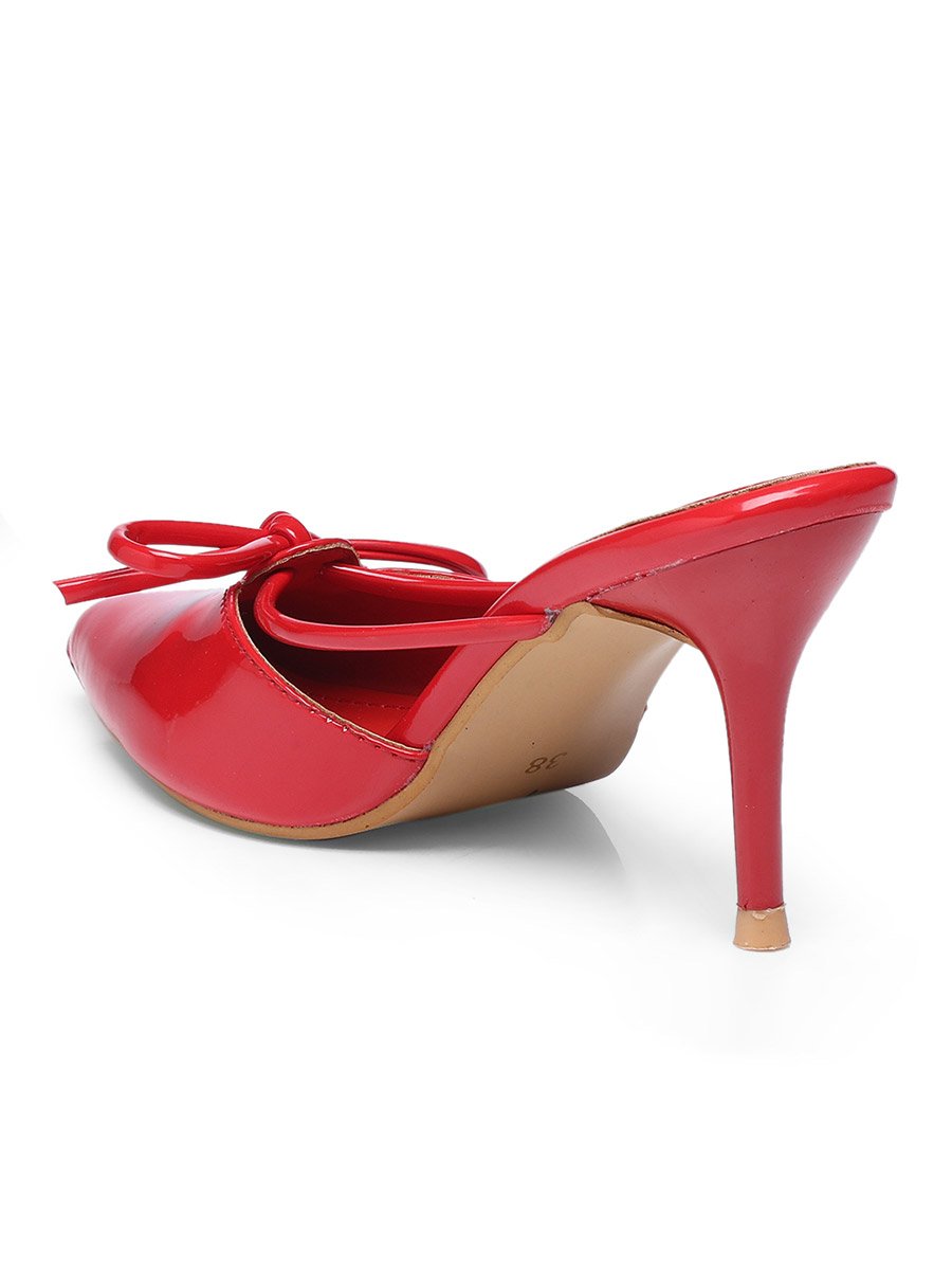 Plain Pointed Toe Stiletto Heel Mules with Bow Detail
