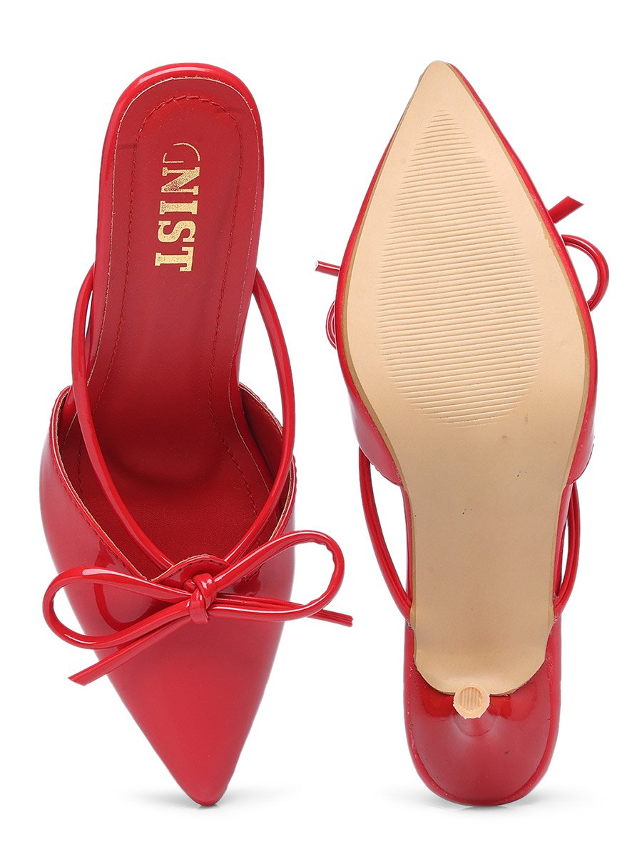 Plain Pointed Toe Stiletto Heel Mules with Bow Detail
