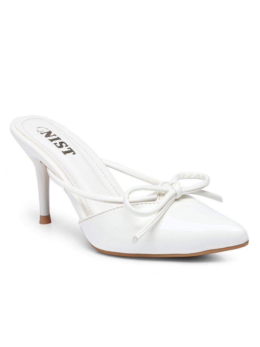 Plain Pointed Toe Stiletto Heel Mules with Bow Detail