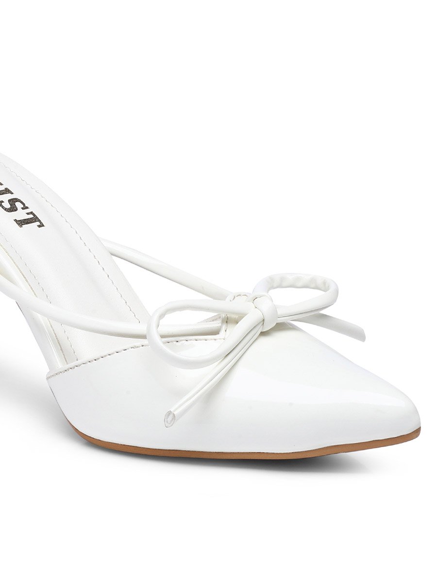 Plain Pointed Toe Stiletto Heel Mules with Bow Detail