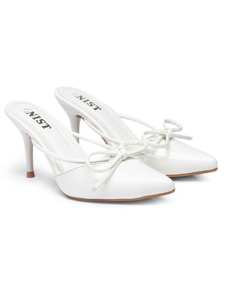 Plain Pointed Toe Stiletto Heel Mules with Bow Detail