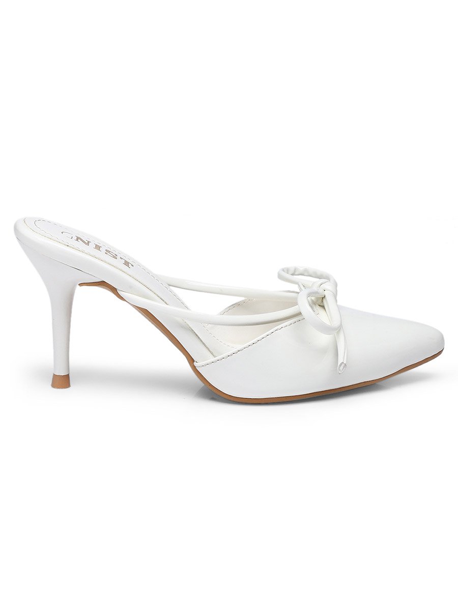 Plain Pointed Toe Stiletto Heel Mules with Bow Detail
